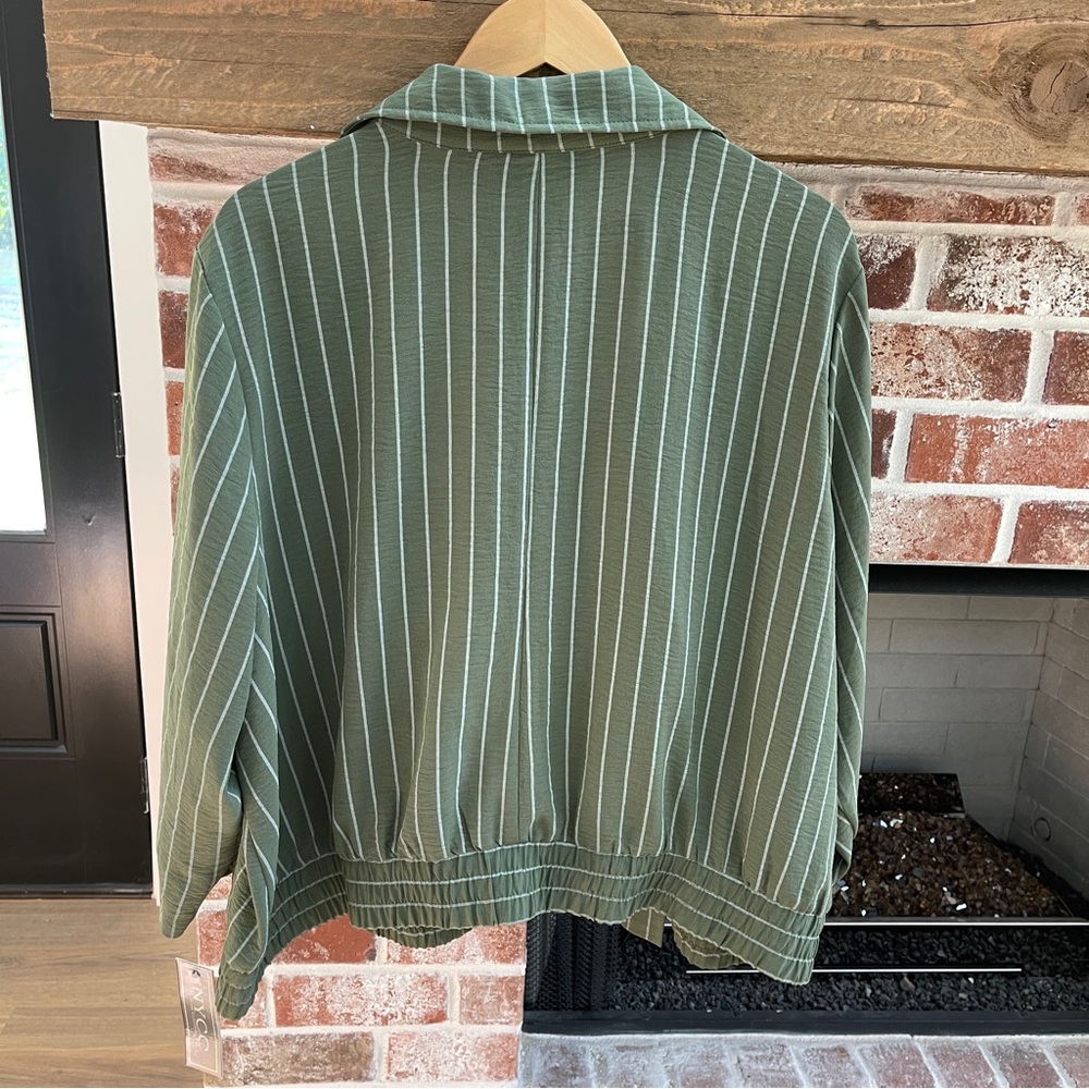 NYCC New York Clothing Co Jacket Women's 3X Green Striped Open Front Blazer - Picture 2 of 3